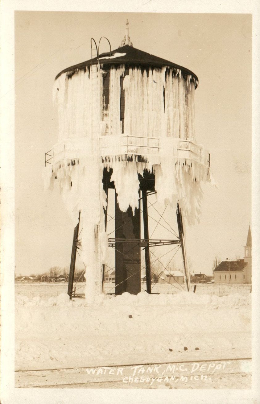 MCRR Frozen Water Tower at Cheboygan